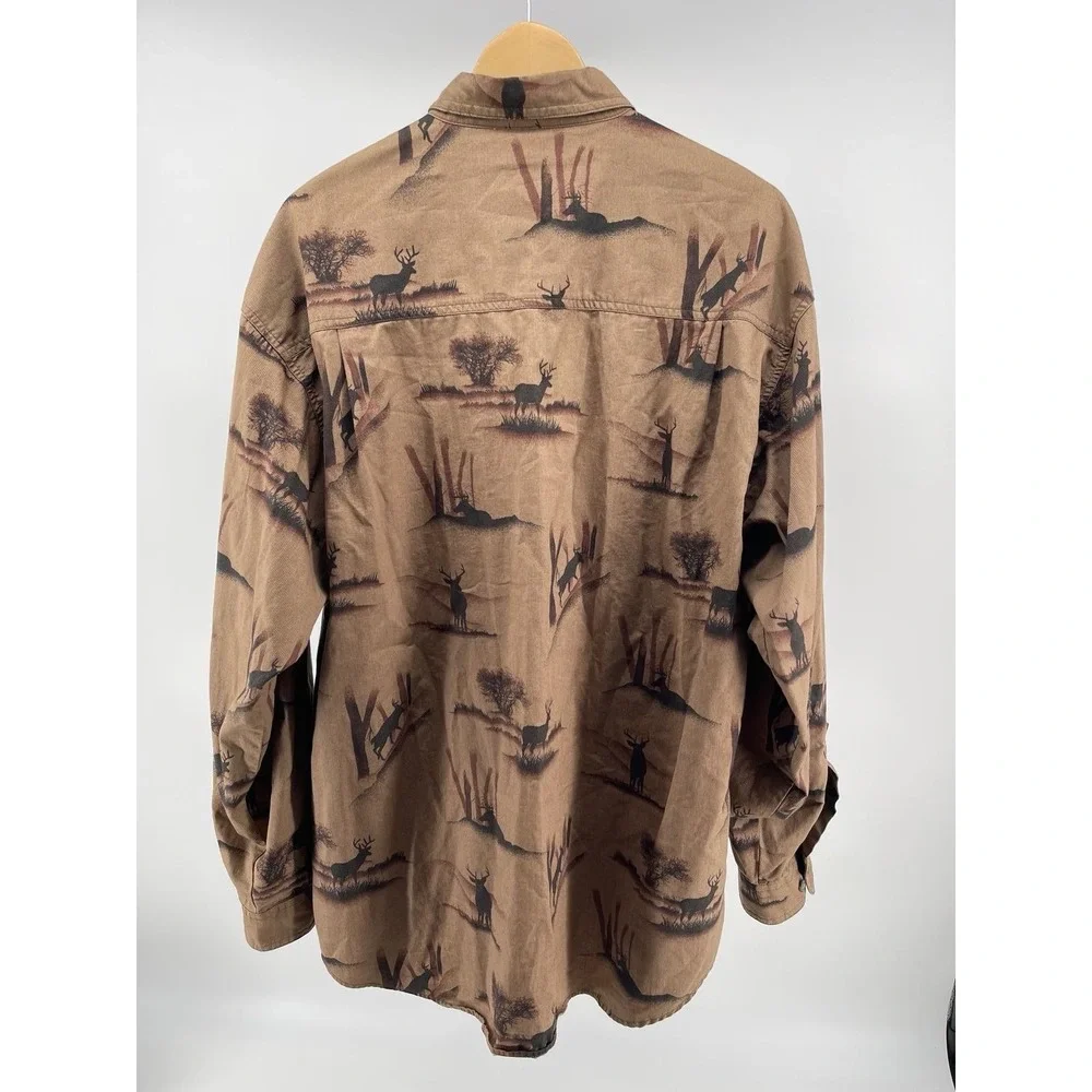 Columbia River Lodge Shirt XL Deer Print Button Up Brown‎ Hunting Outdoors